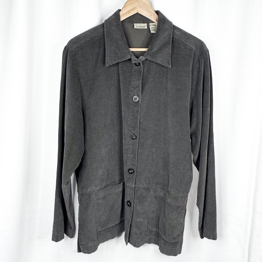 Vintage L.L.Bean Women's L Gray Corduroy Button Front Shirt Jacket Tencel
